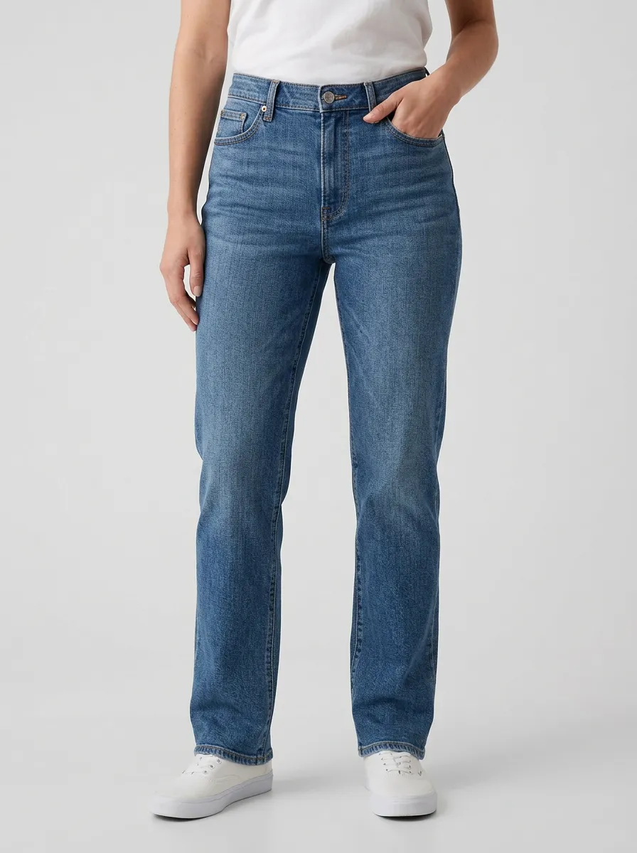 Easygoing Straight Leg Pocket Detail Denim Jeans