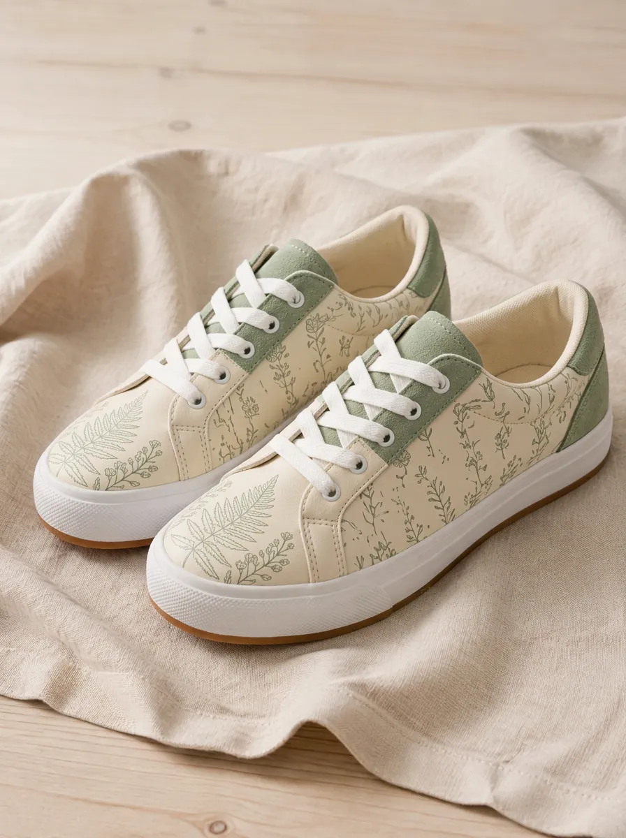Women's Botanical Fern Floral Printed Sneakers