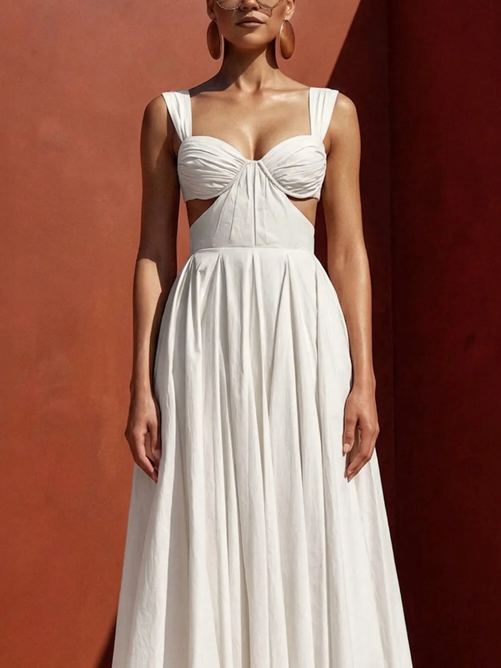 Elegant Pleated Cutout Open Back Midi Dress
