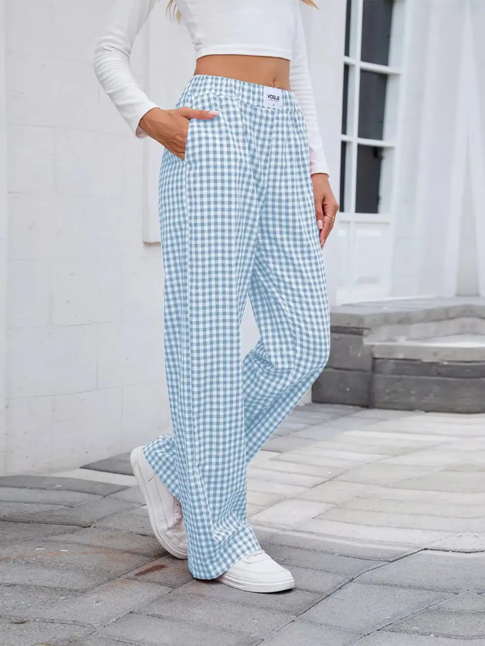 Relaxed Plaid Wide Leg Pants