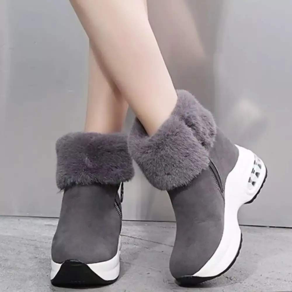 Fuzzy Side Zipper Platform Ankle Boots