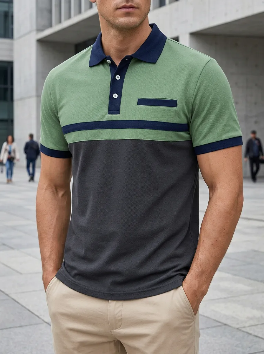 Men's Refined Colorblock Pocket Polo Shirt