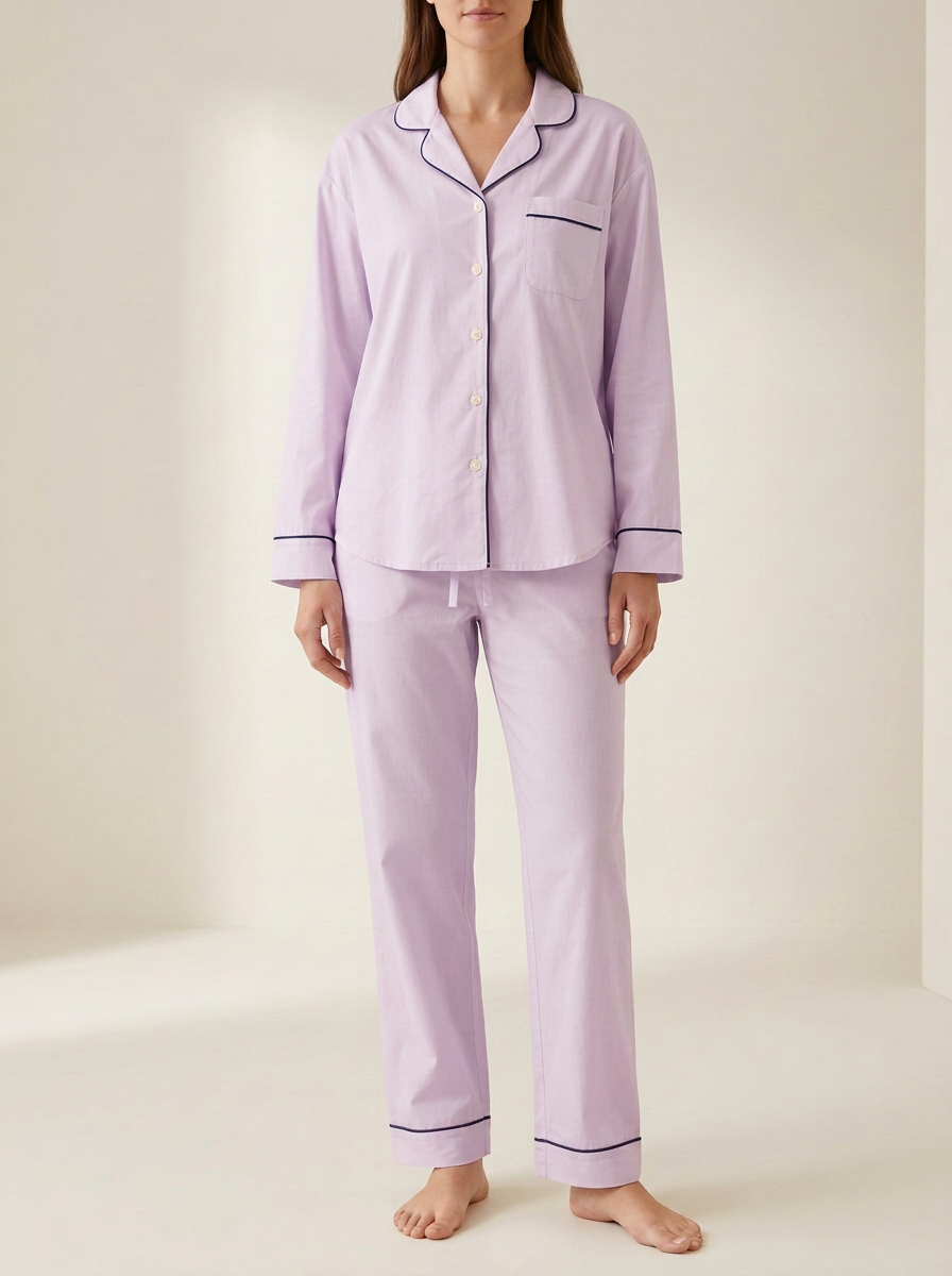 Women's Piped Chest-Pocket Drawstring Pajama Set