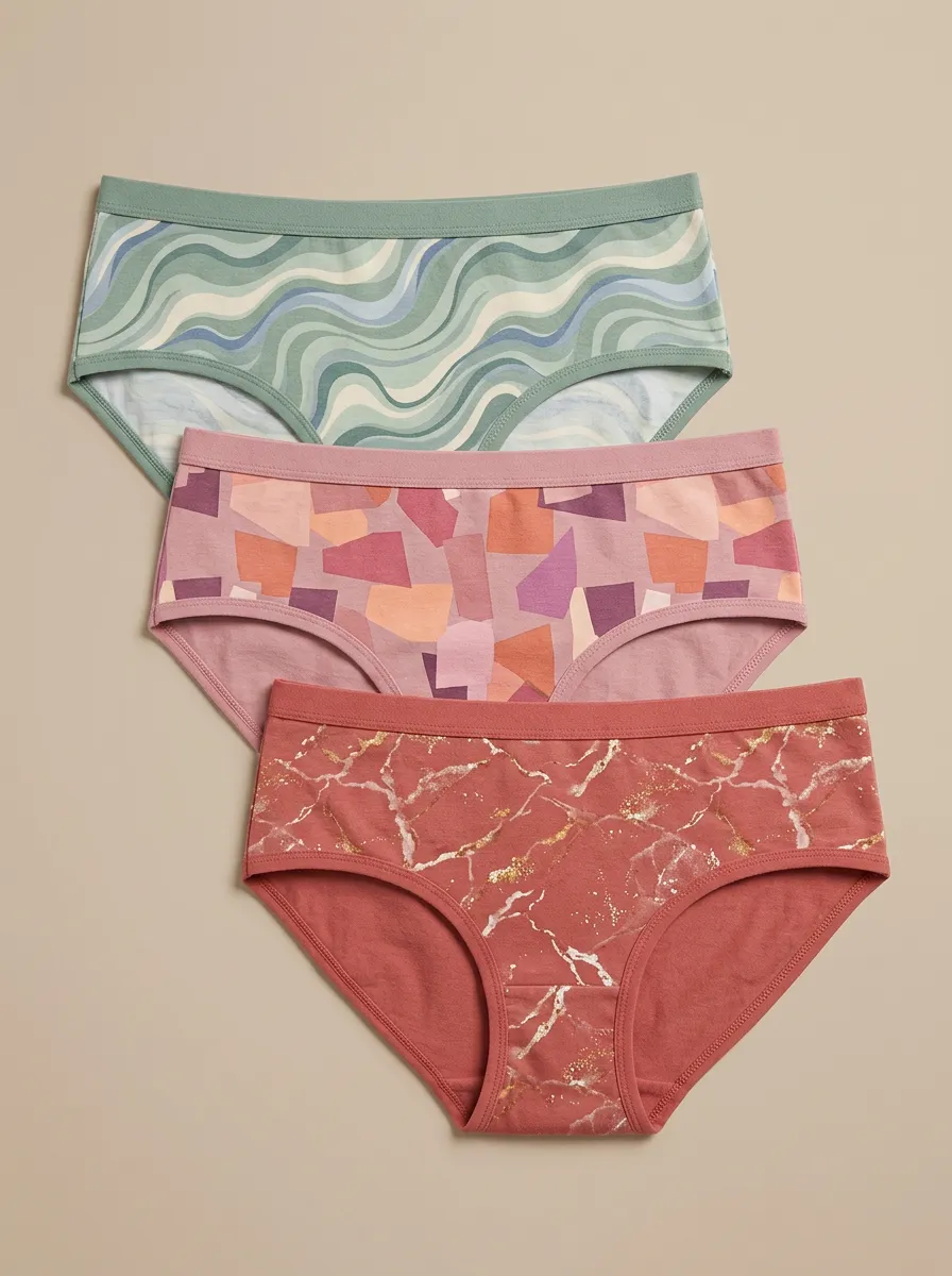Women's Abstract Wave Geometric Marble Print Set Includes Pairs Briefs 3-Pack Panties