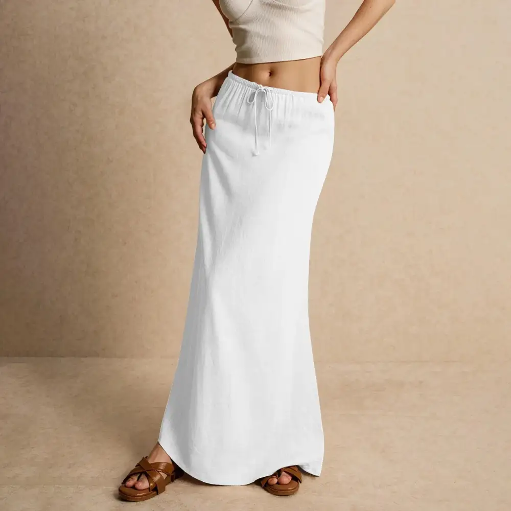 Satin A-Line Drawstring Skirt