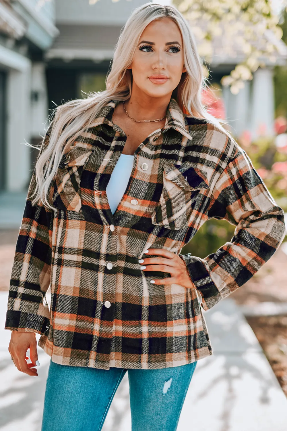 Plaid Color Block Patchwork Shirt Jacket
