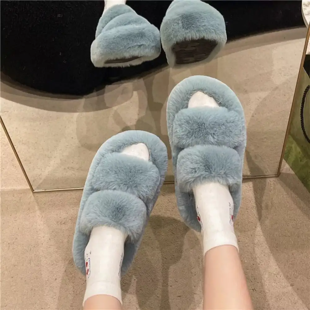 Refined Fuzzy Open Toe Slippers