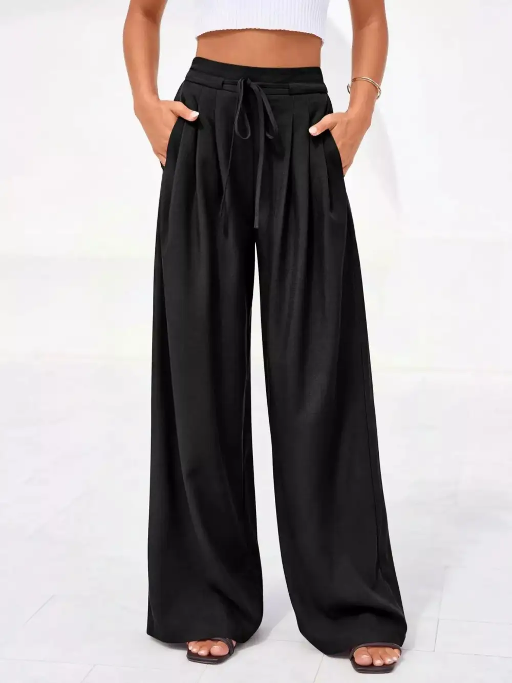 Full Size High Waisted Wide Leg Pleated Pants Plus Size