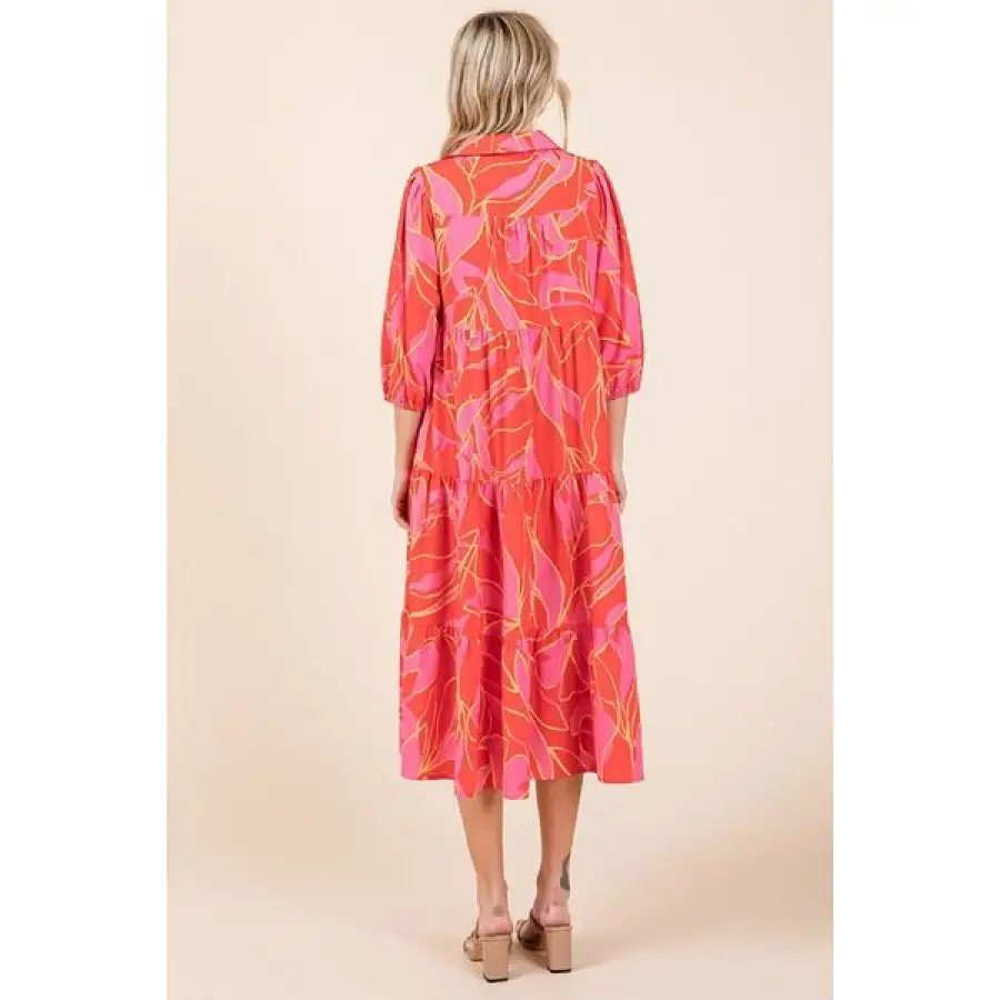 Tiered Collared Neck Midi Dress