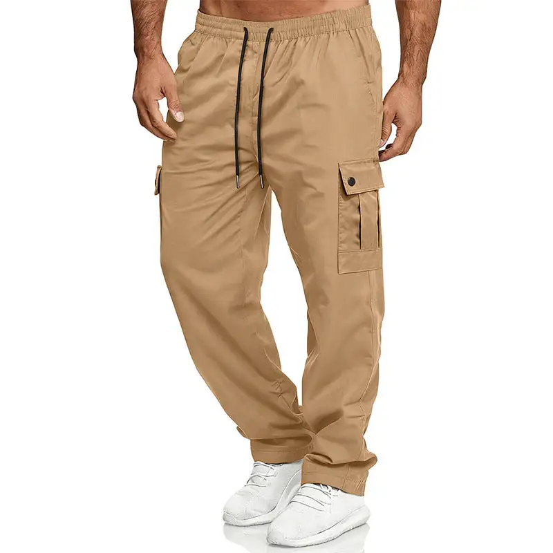 Men's Loose Cargo Pants with Elastic Waistband and Drawstring