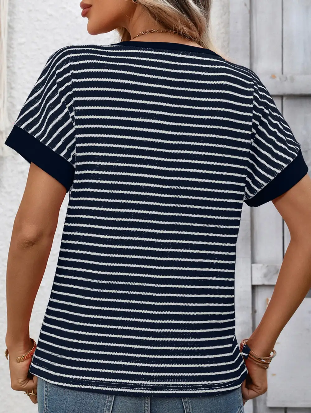 Crew Neck Patchwork Short Sleeve Tee
