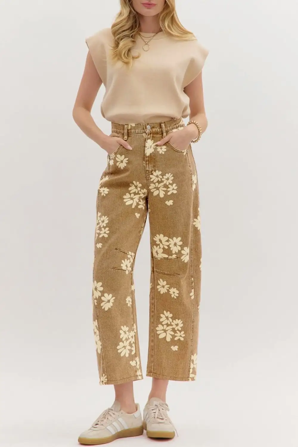 Refined Floral-Print Straight Leg Jeans