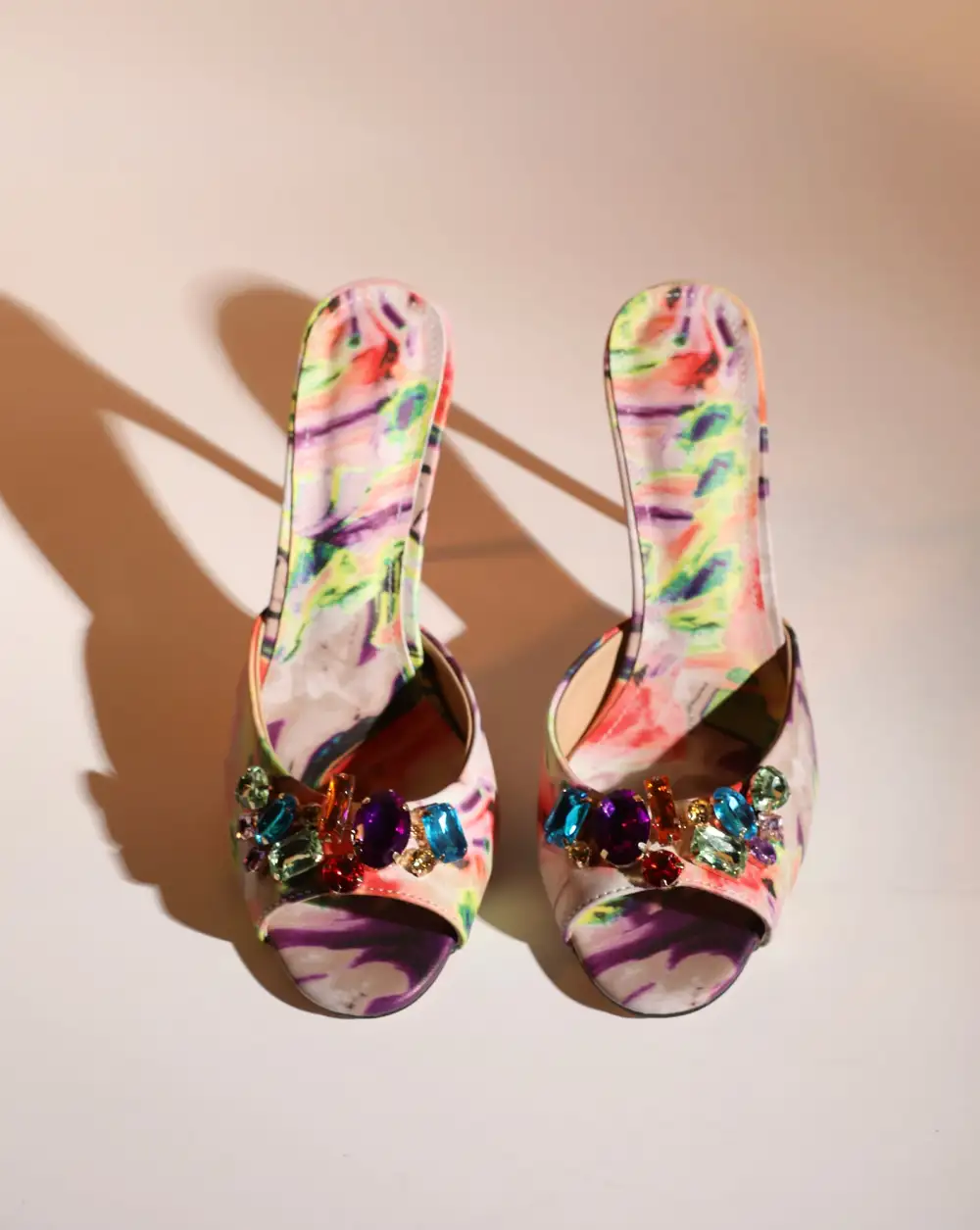 Printed Multicolor Diamond Open Toe Mules
