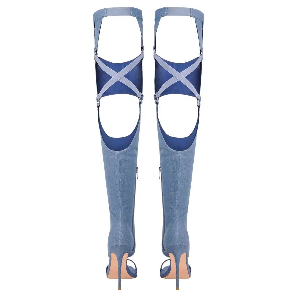 Pointed Toe Stiletto Over The Knee Boot Sandals