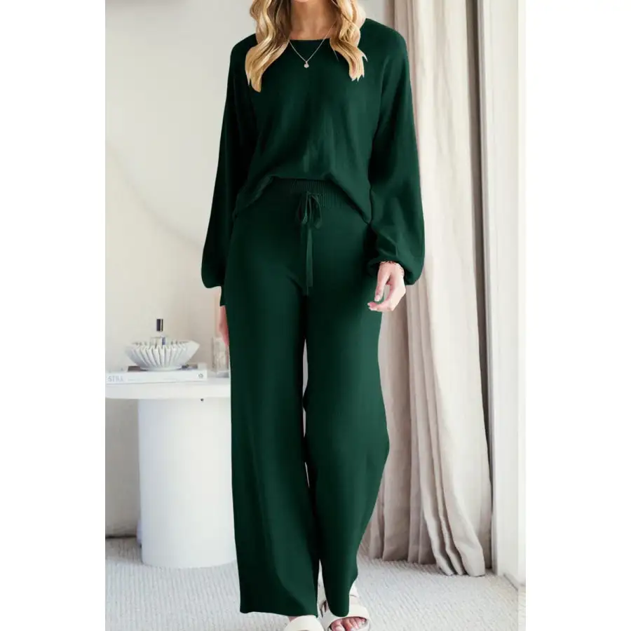Casual Round Neck Long Sleeve Top and Pants Set