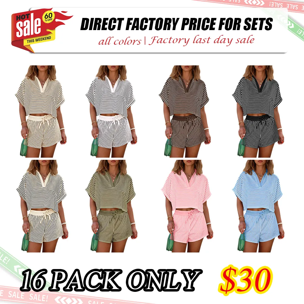 Women's striped two-piece short-sleeved suit——1 for as low as $1.5