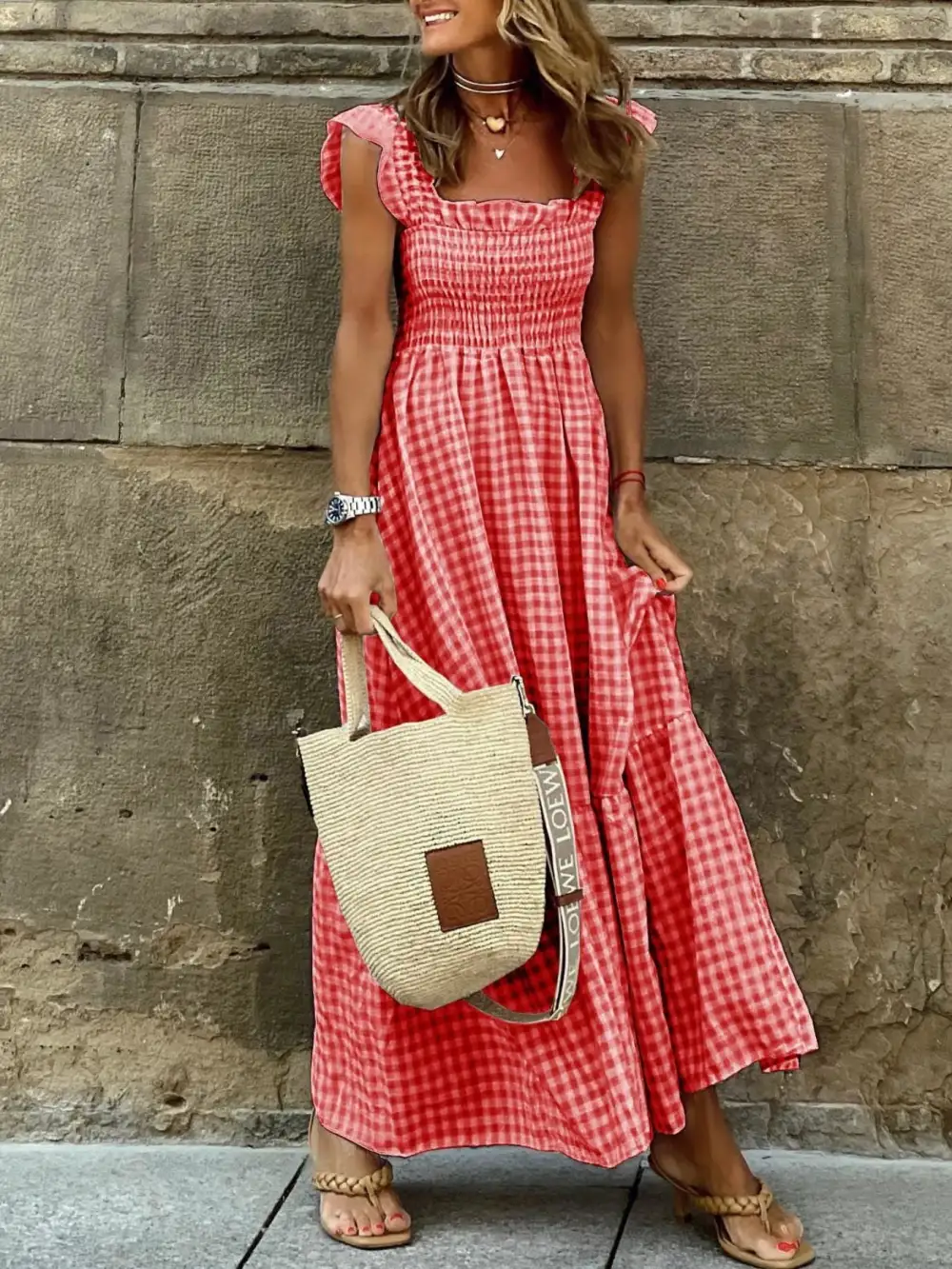 Plaid Ruffle Maxi Dress