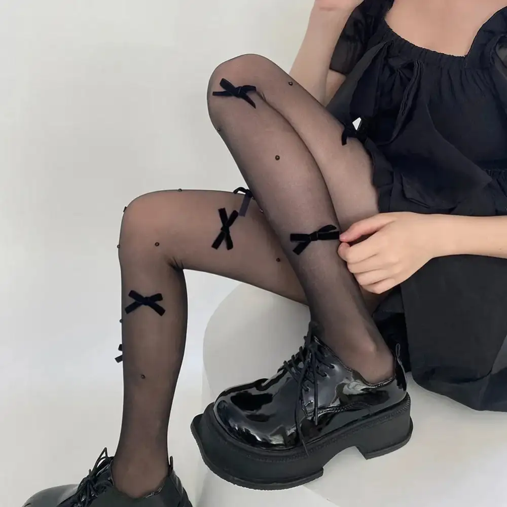 Bow And Pearl Detail Tights