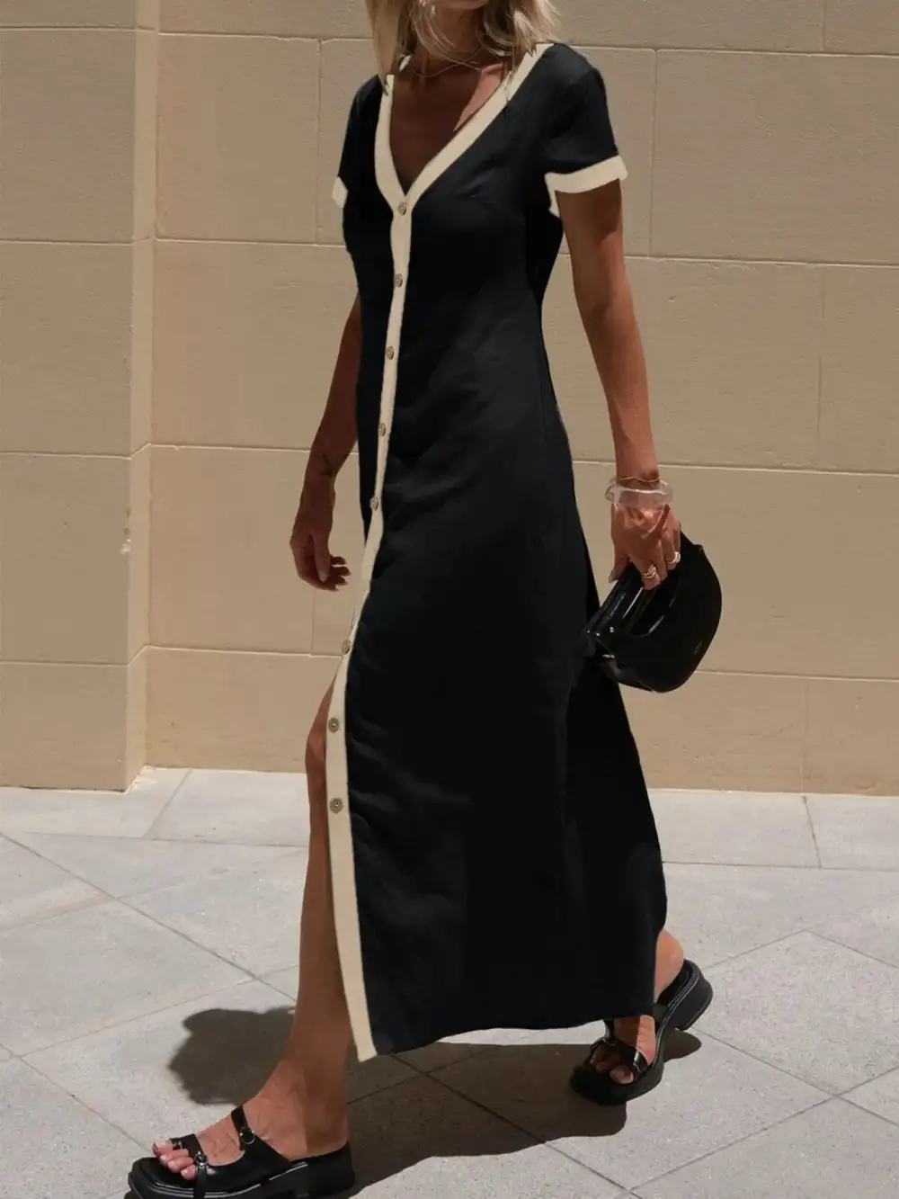 Smooth Finish Button Front Midi Dress