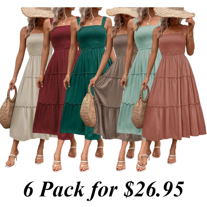 Women'S Frill Trim Ruffle Hem Shirred Backless Sundress Cami Dress, Sleeveless A Line Long Dress, Women'S Clothing For Summer Beach Holiday, Boho Clothes Women, Vintage Girly Clothes,