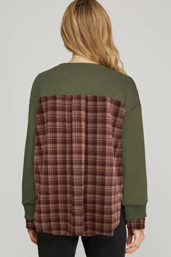 Plaid Patchwork Drop Shoulder Sweatshirt