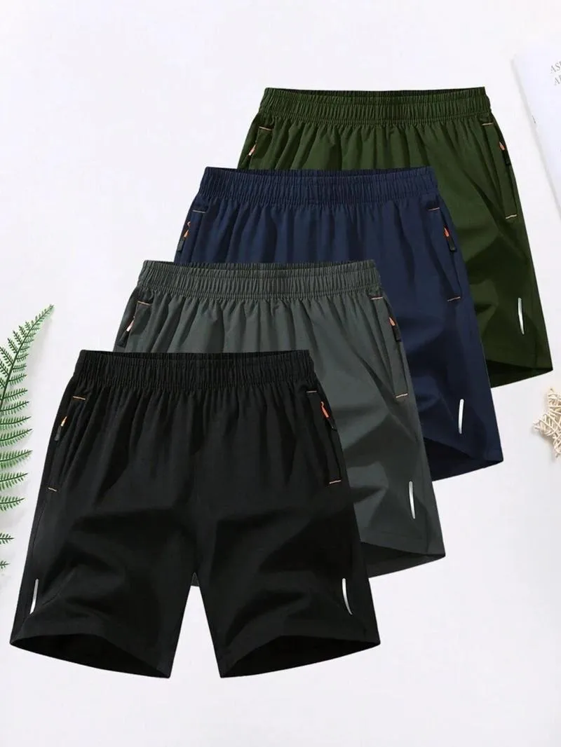 Men's Solid Color Zipper Pocket Shorts