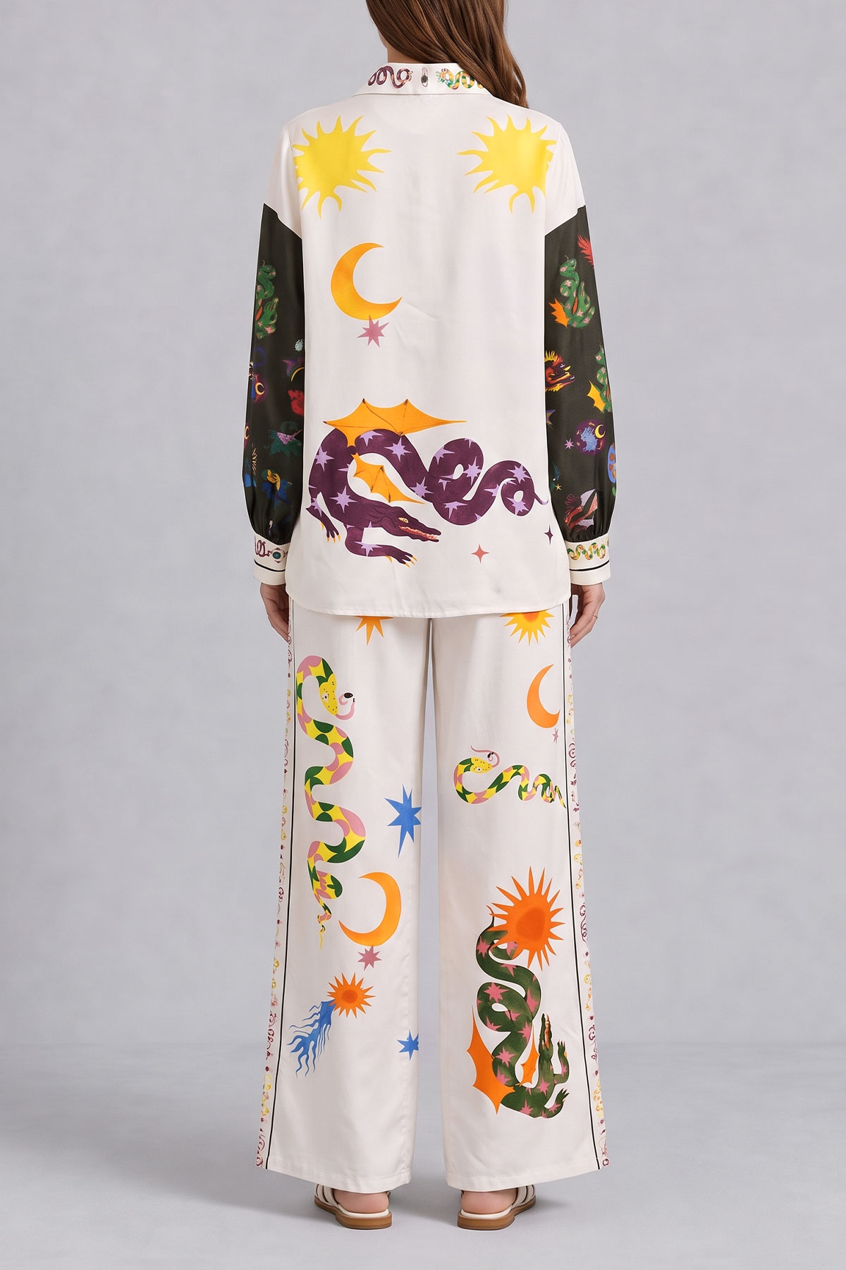 Classic Button Front Printed Matching Pants Set