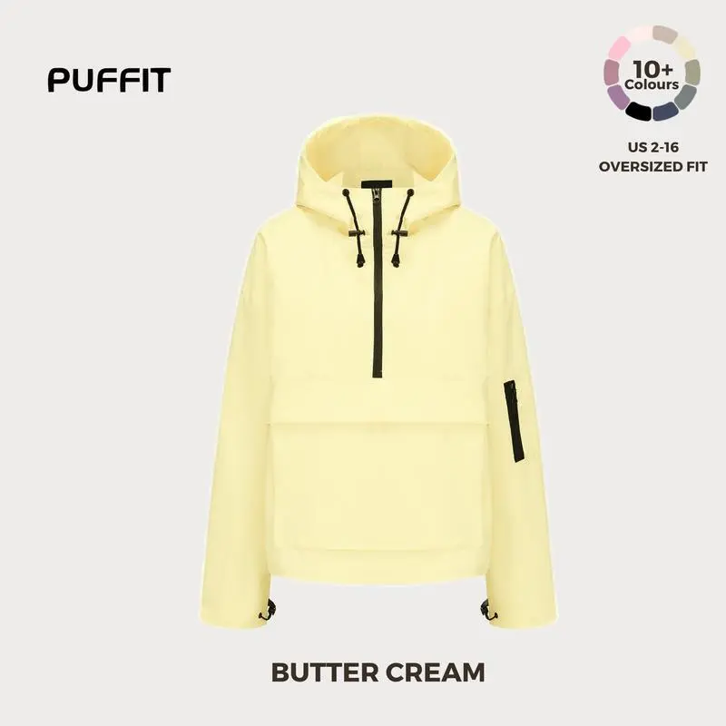 STM-TEX Waterproof Oversized Fall Hoodie Coat – Warm Half Zip Rain Jacket with Adjustable Waist, Hood & Cuffs