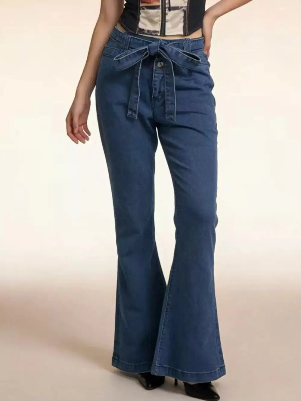 Sharp High Waist Flare Leg Denim Jeans