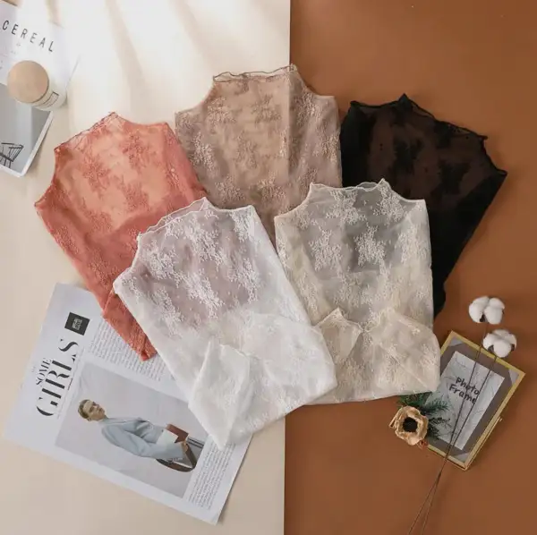 Lace Sheer Mesh Blouse