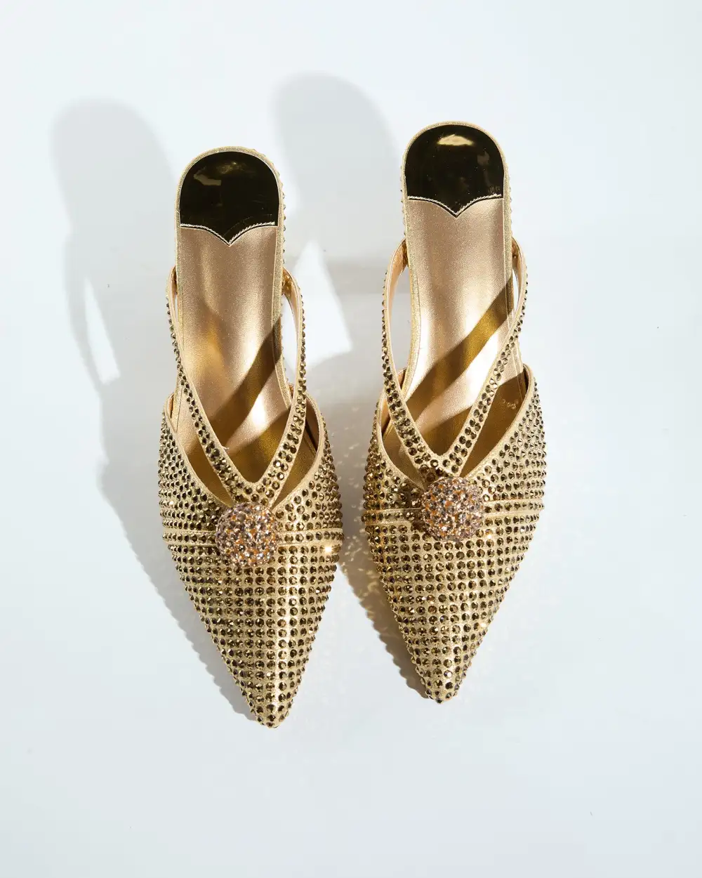Bead Rhinestone Embellished Mules in Gold