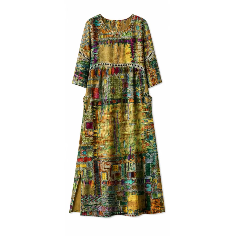 Painterly Patchwork Midi Dress
