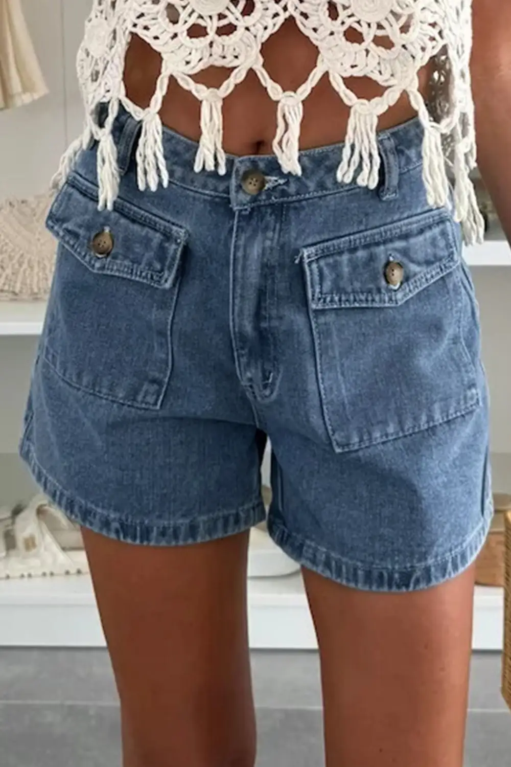 High Waist Pocketed Utility Shorts