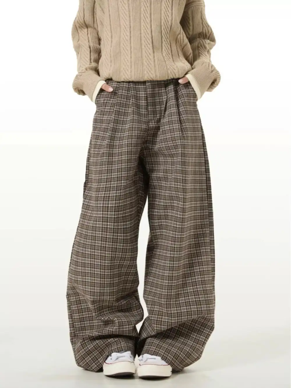 Men's Wide Leg Plaid Casual Pants