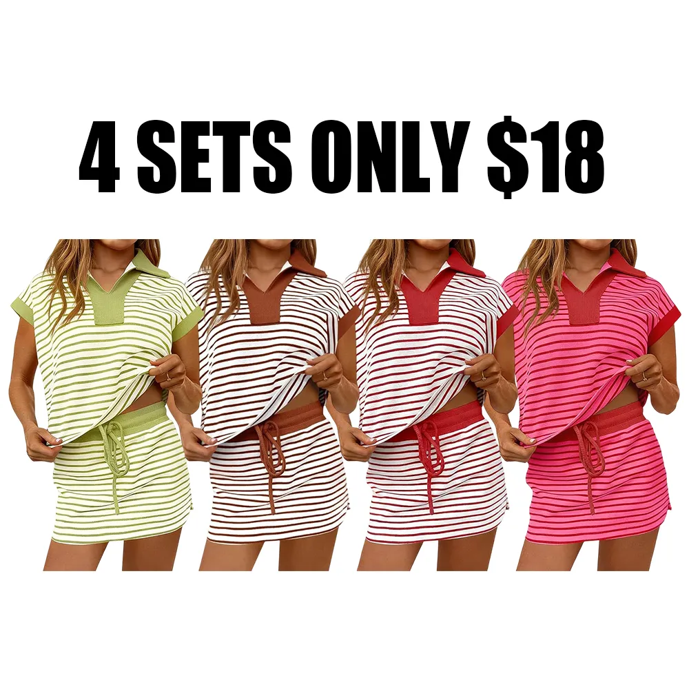 Striped Two-Piece Casual Sweatshirt And Skirt Set