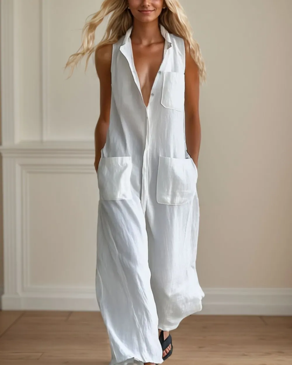 Relaxed Sleeveless Wide-Leg Jumpsuit