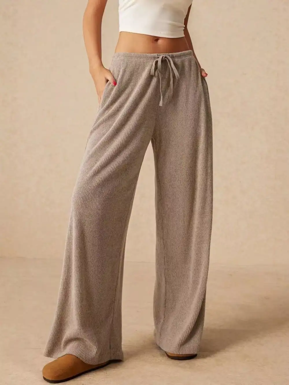Wide Leg Drawstring Casual Everyday Pants