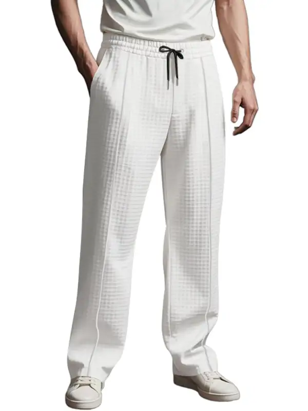 Men's Full Size Textured Drawstring Casual Pants Plus
