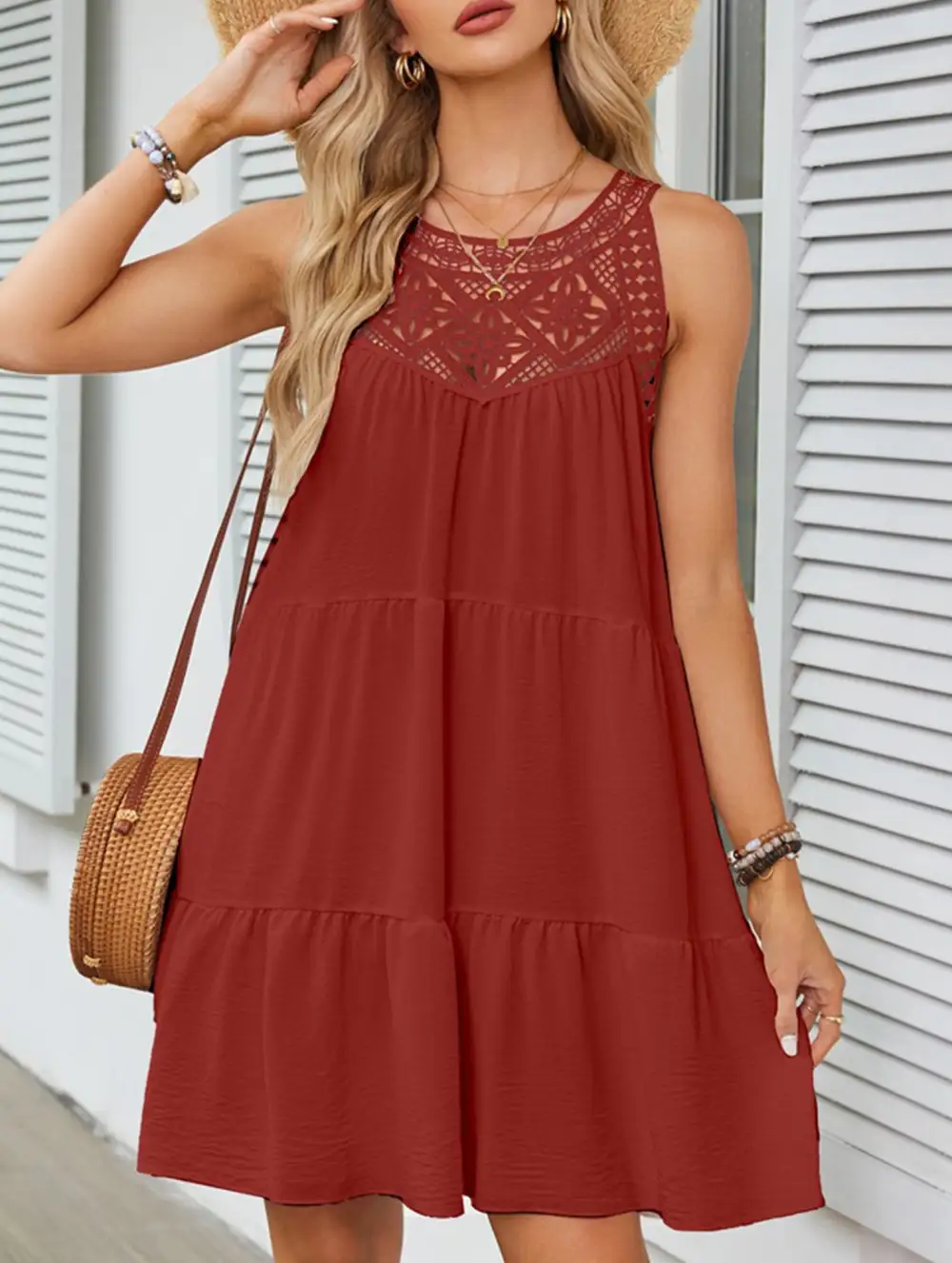 Lace Patch Halter A Line Dress