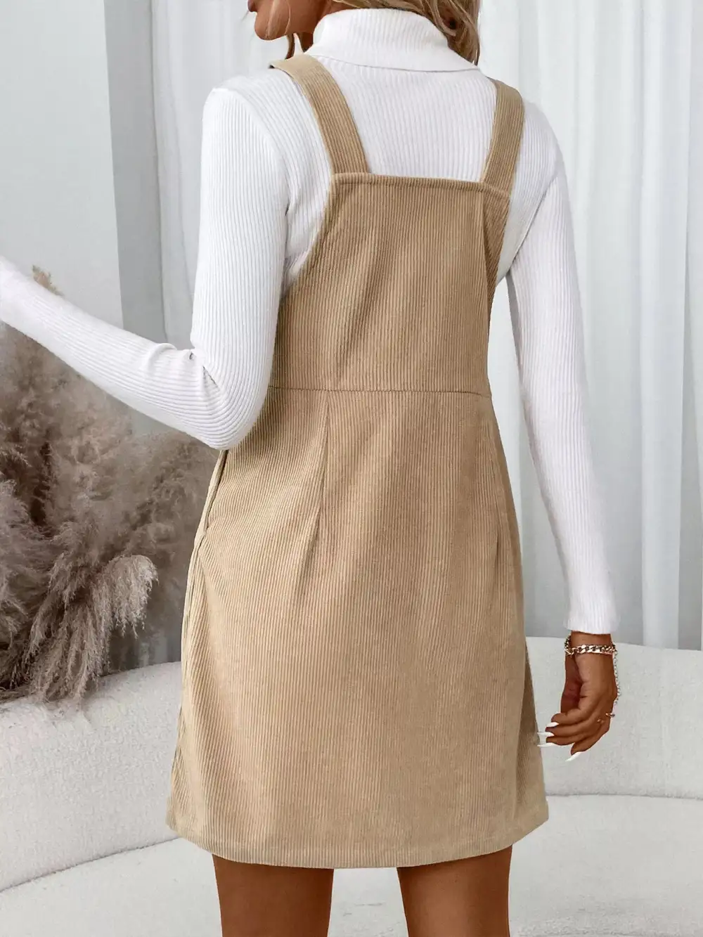 Corduroy Pocket Overall Mini Dress