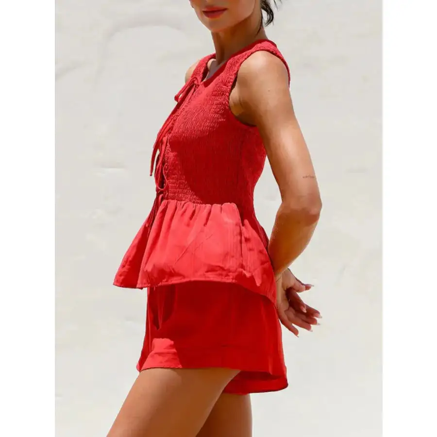 Tied Front Smocked Top and Shorts Set