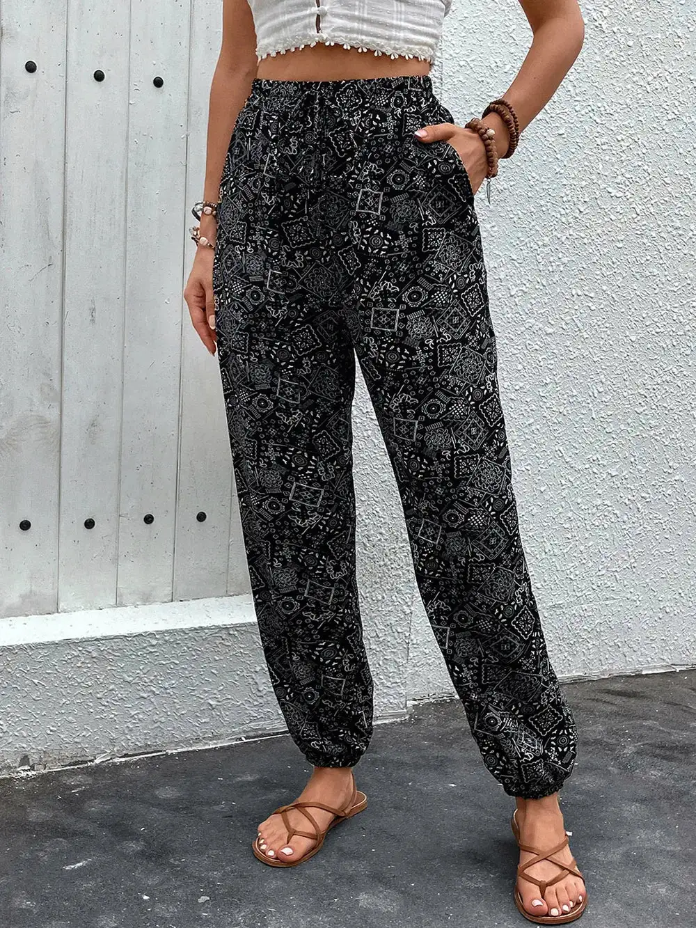 High Waist Printed Pants