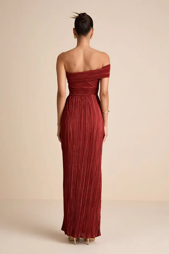 Poised Performance Fuchsia Plisse One-Shoulder Maxi Dress