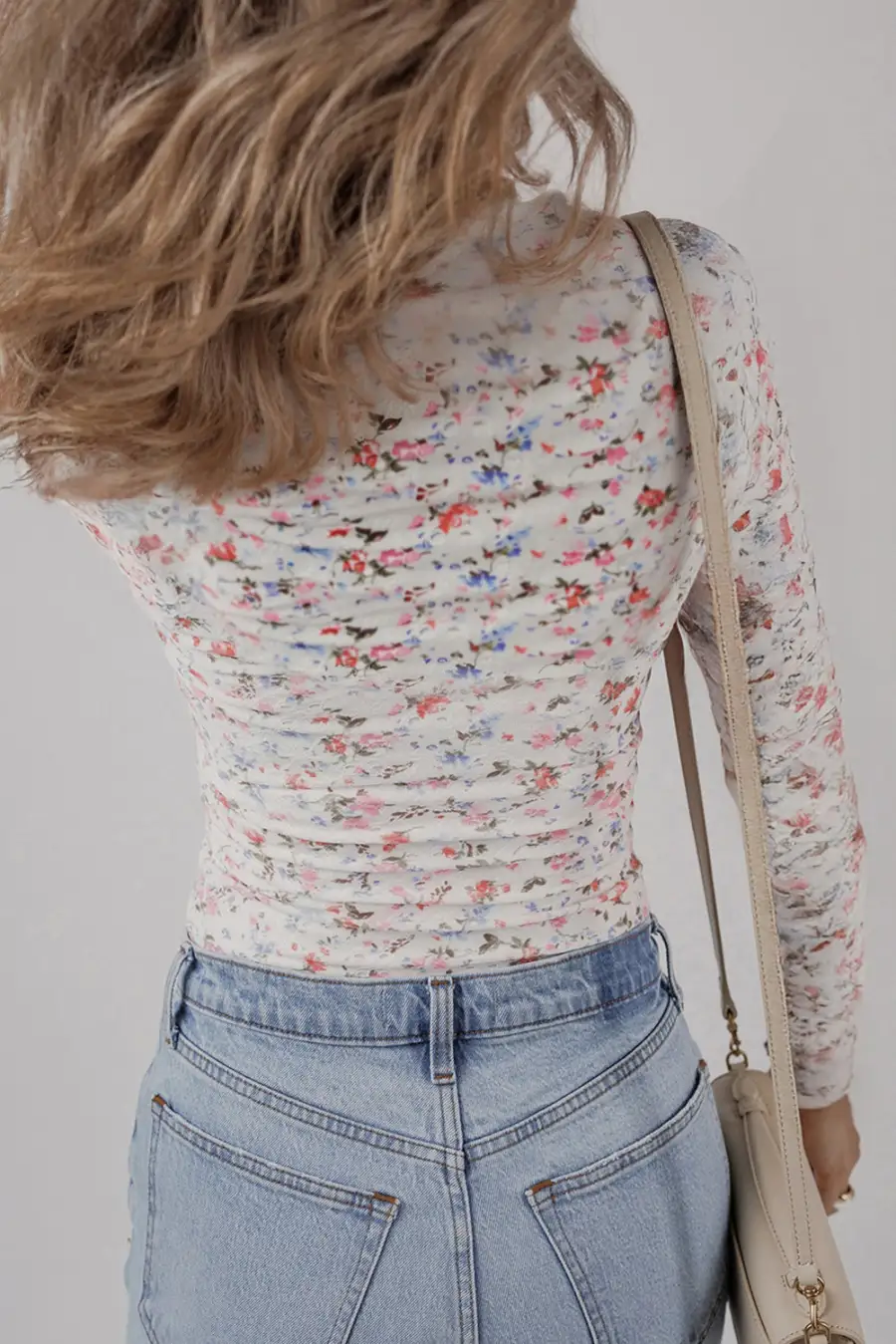 Floral Print Textured Long Sleeve Women's Top