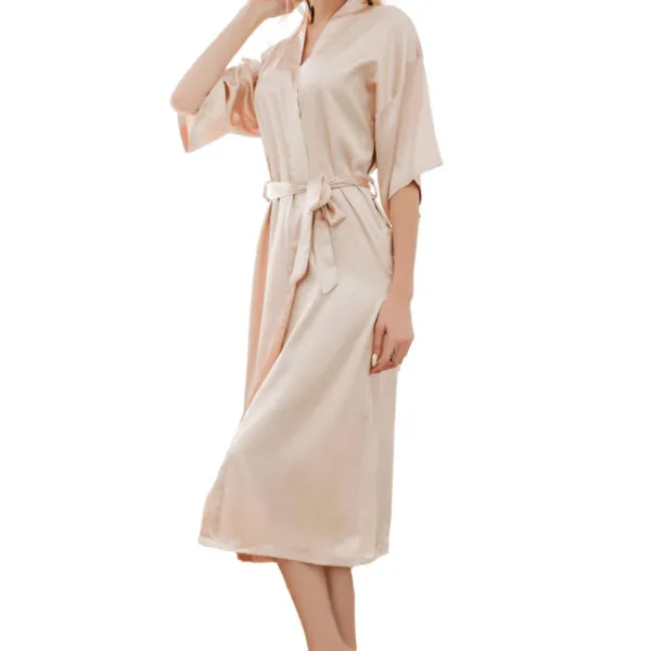 Wrap Style Robe Dress with V-Neck