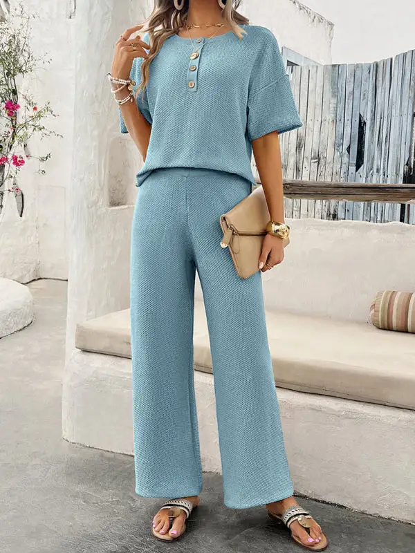 Clean Knitted Short Sleeved Trousers Suit Shorts