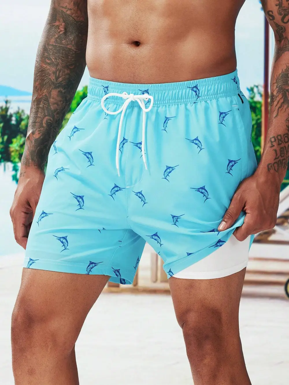 Men's Compression Liner Allover Print Swim Trunks