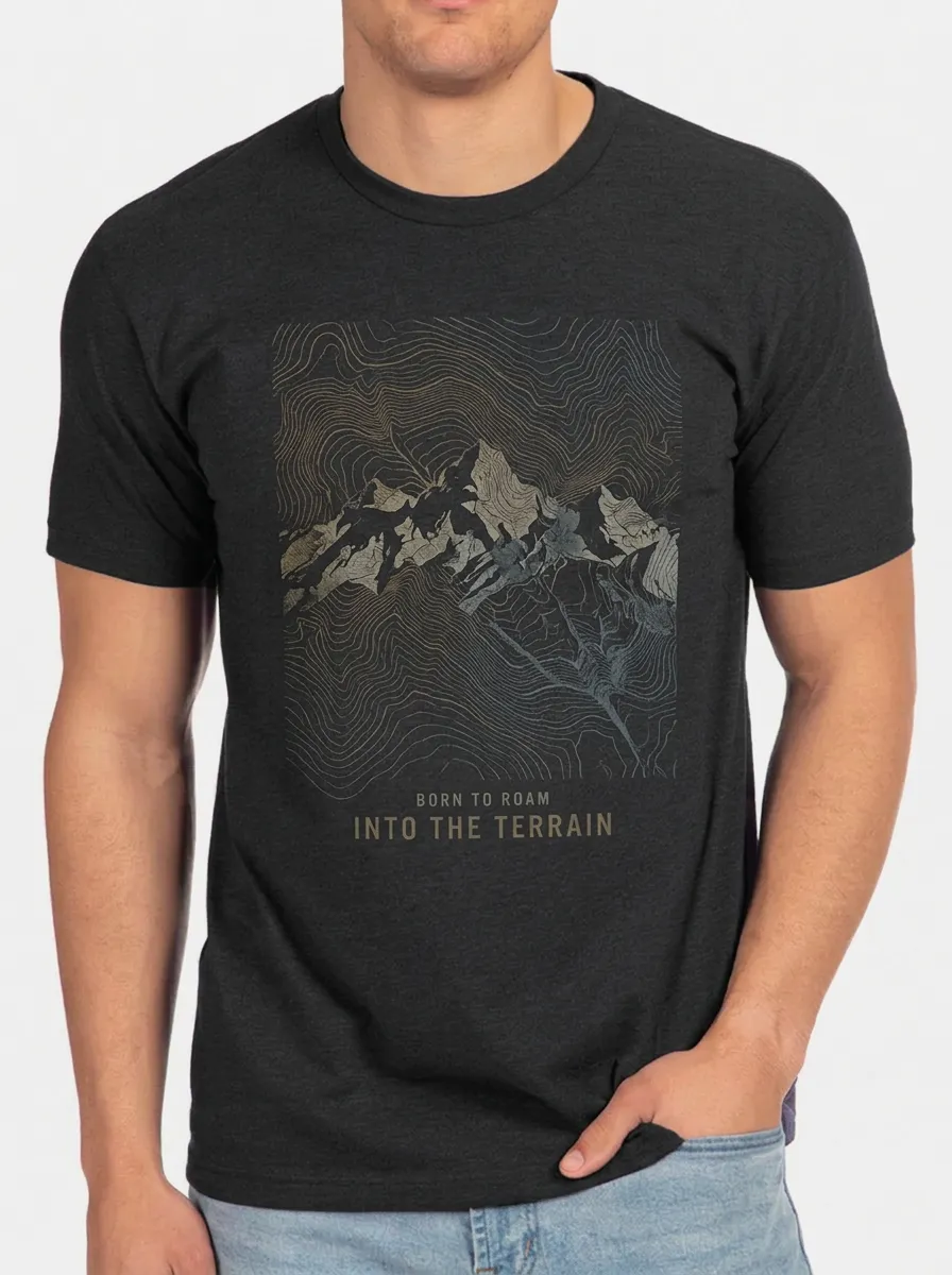 Men's Crewneck Highland Trail Outdoor Adventure Mountain Topographic Graphic T-Shirt