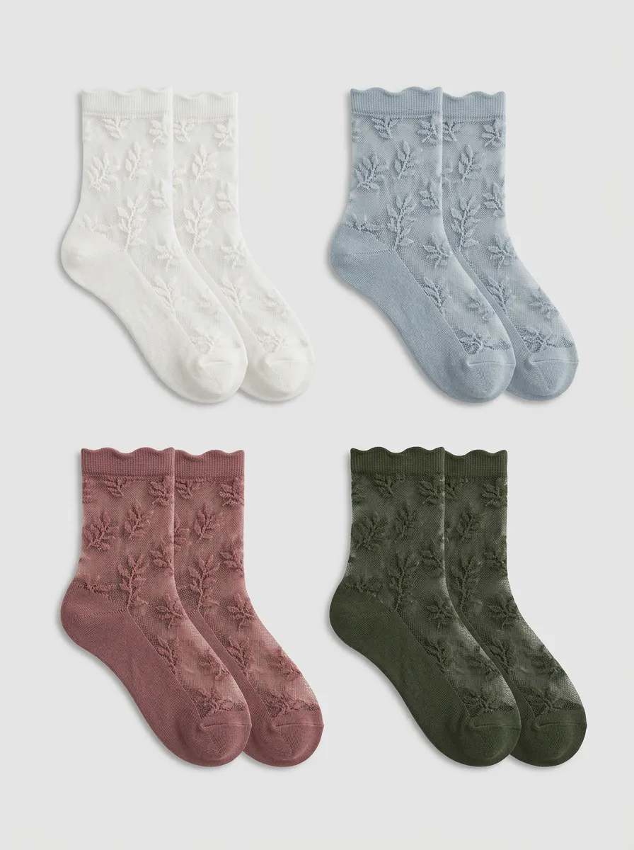 Women's Vintage Floral Sheer Mesh Printed Socks 4-Pack