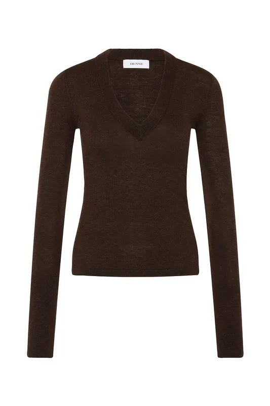 Espresso V-Neck Thumbhole Knit Top